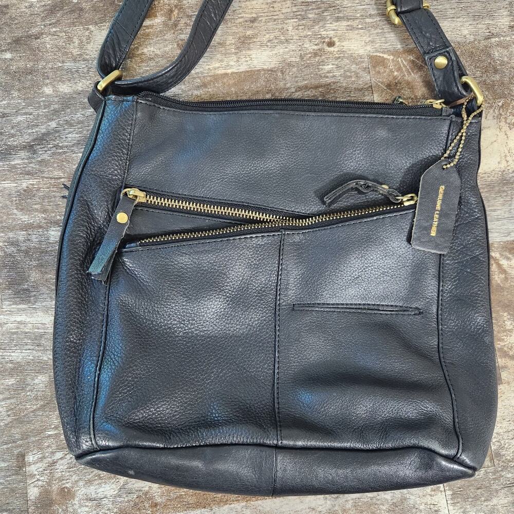Great American Leather Vintage Black Leather Crossbody Shoulder Hobo Bag Purse Y